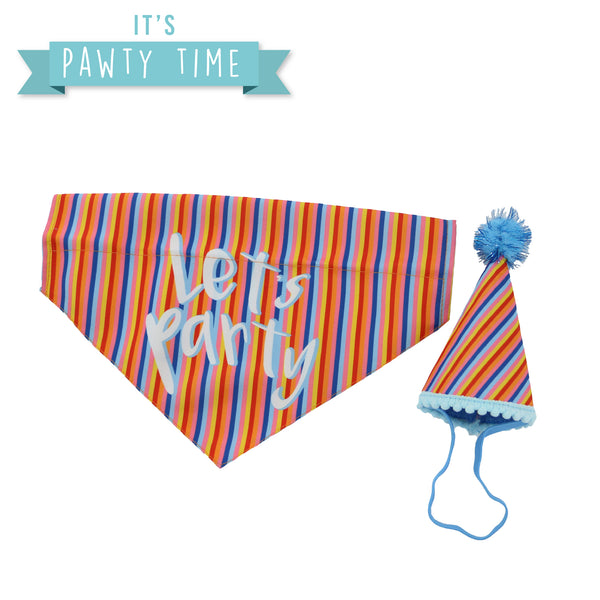 Ancol Pawty Stripe Hat & Bandana Set