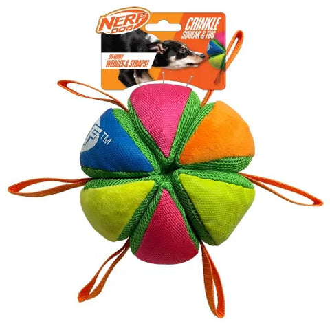 Nerf Dog Plush Squeak and Crunch Wedge Ball with Straps