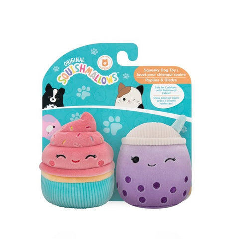 Squishmallows Two Pack Squeaky Plush Dog Toy Sweets Poplina and Diedre