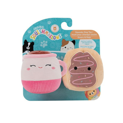 Squishmallows Two Pack Squeaky Plush Dog Toy Cafe Emery and Deja