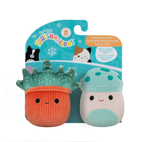 Squishmallows Two Pack Squeaky Plush Dog Toy Plants Sydney and Oz