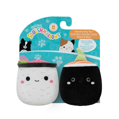 Squishmallows Two Pack Squeaky Plush Dog Toy Sushi Shozo and Shun