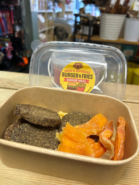 Wags & Whiskers Burger & Fries Takeaway Doggie Meal
