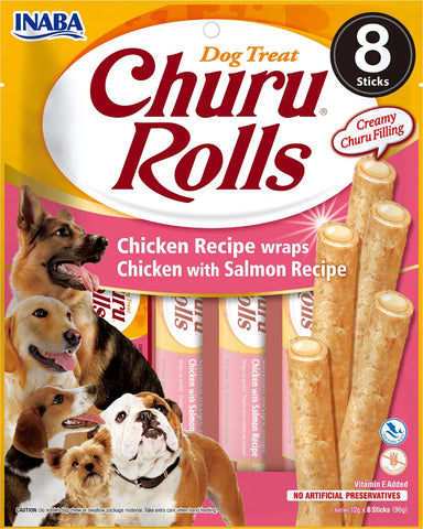 Churu Rolls - 8 Pack Chicken Recipe wraps Chicken with Salmon Recipe