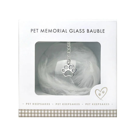 Oh So Precious Pet Memorial Feather Filled Glass Bauble with Paw Print Charm