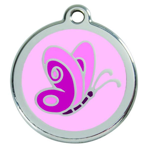 Red Dingo - Enamel Pet ID Tag - Pink Butterfly